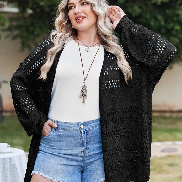 Crochet Cardigan Kimonos Boho Long Sleeve Open Front Knitted Sweater XL - Picture 4 of 7